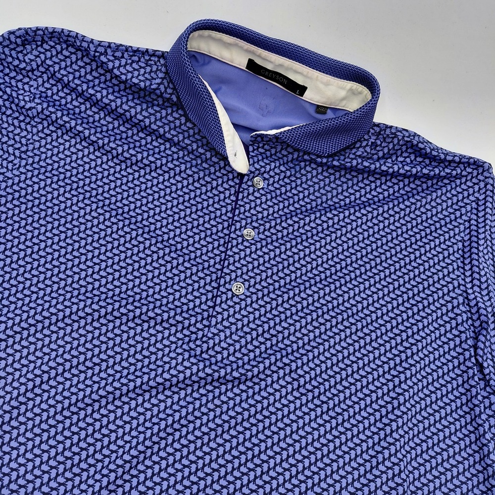 Greyson Mens L Dances With Wolves Polo Shirt Golf Performance Wolf AOP Athletic